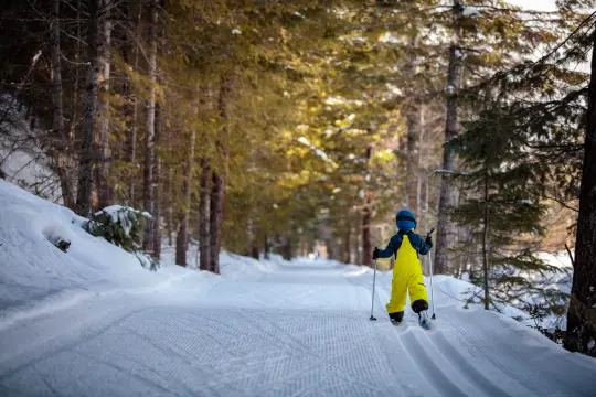 Bilde av et barnehagebarn som går på ski.